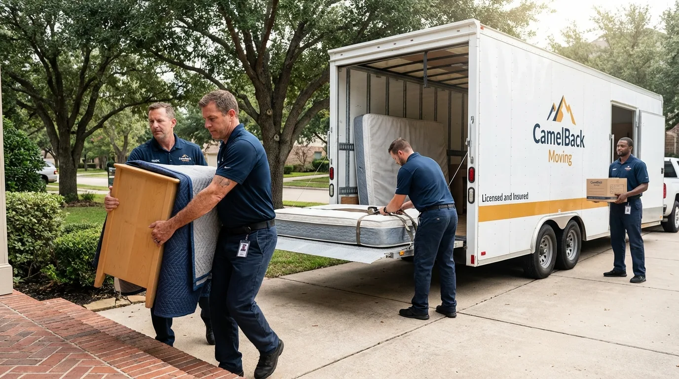 Crew loading residential truck for cross-state move from Waverly, TN