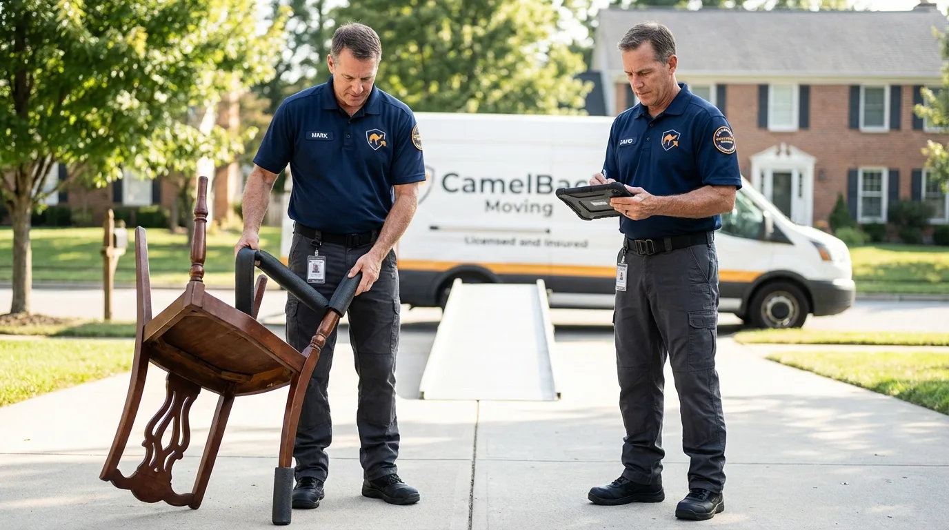 Movers inspecting furniture for damage prevention before loading in Waverly, TN